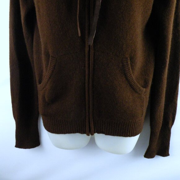 MALIKA CASHMERE brown hooded suede patch sweater M - Picture 4 of 6